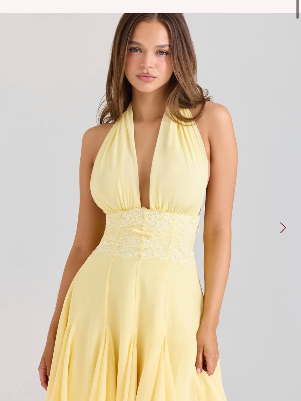 House of CB ailani Yellow Halter Dress with Lace Waist